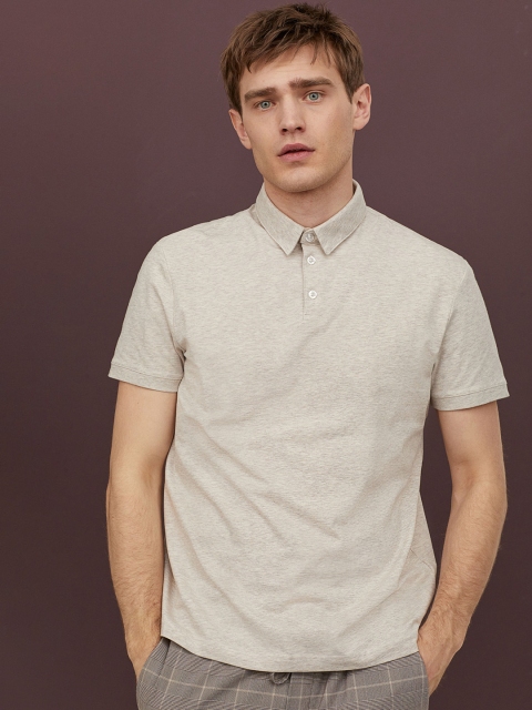 

H&M Men Beige Solid Slim Fit Polo T-shirt