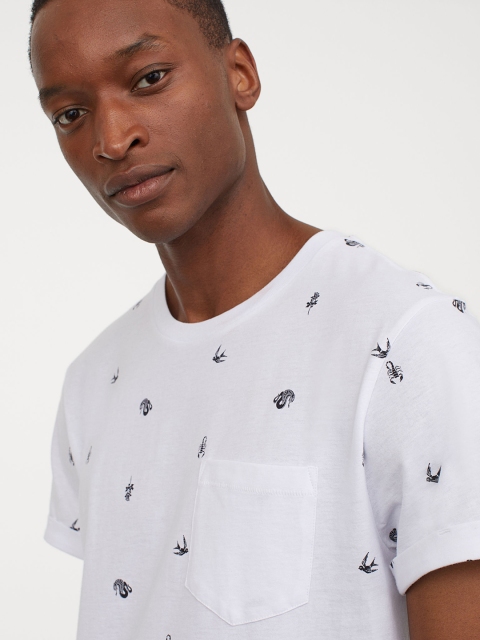 

H&M Men White & Black Printed T-shirt