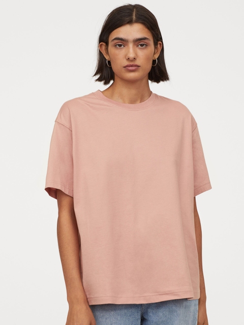 

H&M Women Pink Wide Cotton T-Shirt