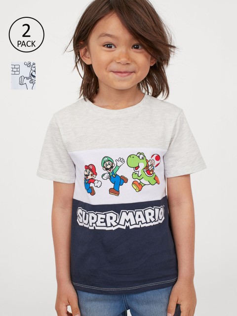 

H&M Boys White & Navy Blue 2-Pack Printed T-shirts