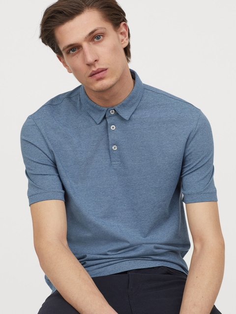 

H&M Men Blue Solid Polo Shirt Slim Fit