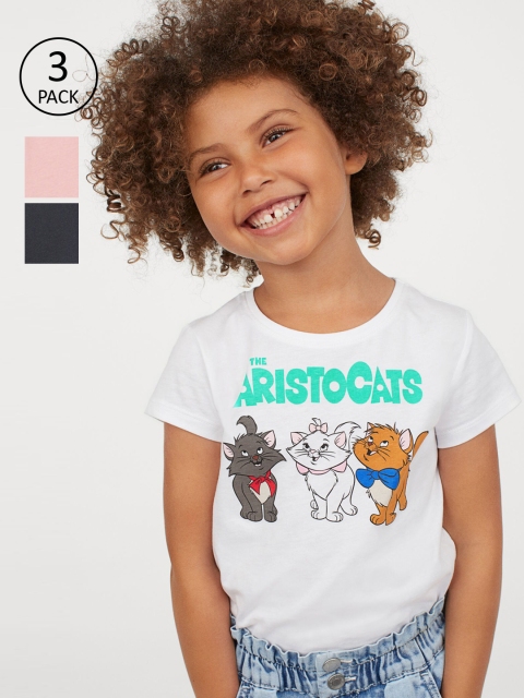 

H&M Girls 3-Pack Printed T-shirts, White
