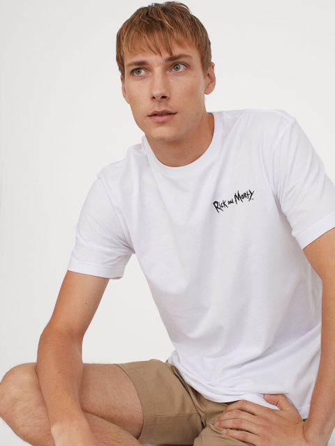 

H&M Men White Printed T-shirt