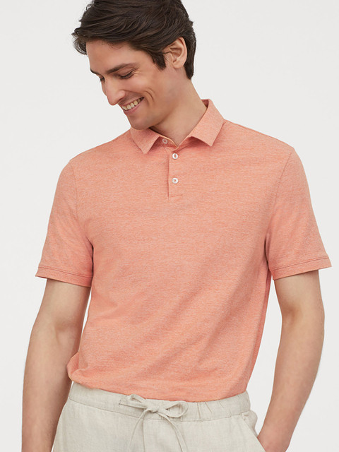 

H&M Men Orange Solid Polo Shirt Slim Fit