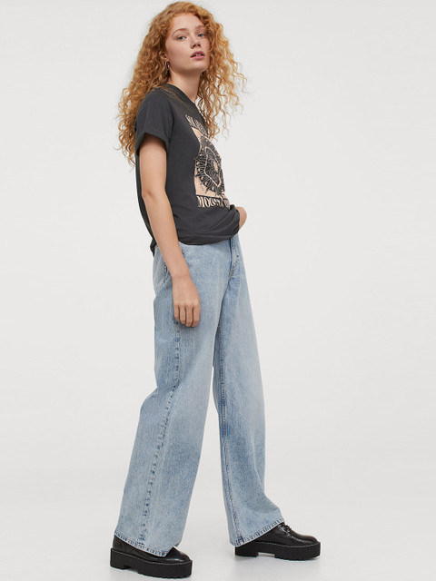 

H&M Women Charcoal Grey Cotton T-shirt
