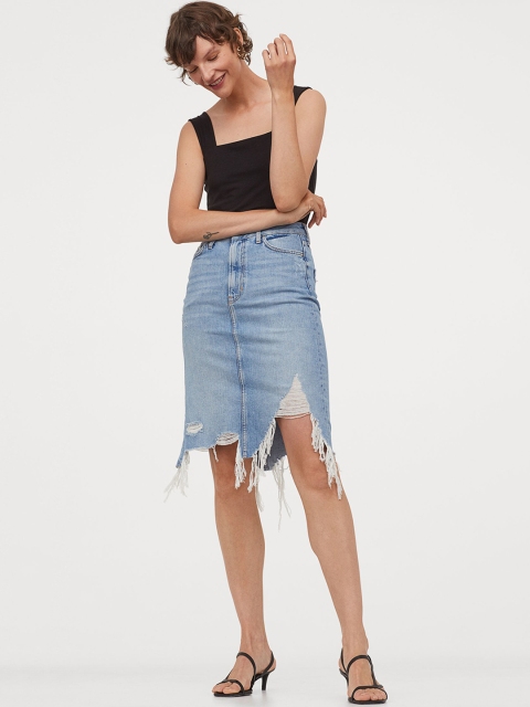 

H&M Women Blue Trashed Denim Skirt