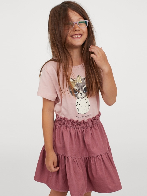 

H&M Girls Pink Solid Corduroy Skirt