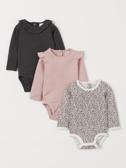 

H&M Girls Multicoloured 3-Pack Cotton Bodysuits, Multi
