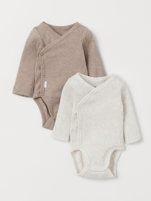 

H&M Infants Beige & Off-White 2-Pack Long-Sleeved Bodysuits