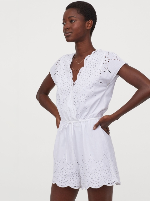 

H&M Women White Broderie Anglaise Playsuit
