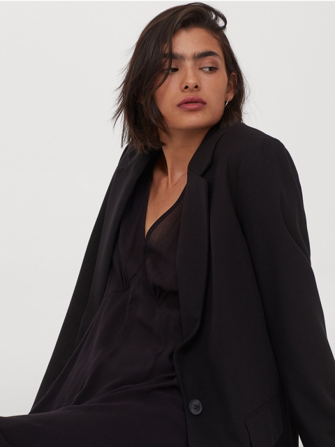 

H&M Women Black Solid Oversized Jacket