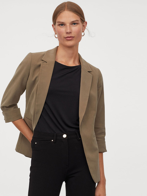 

H&M Women Olive Green Solid Fitted Jacket