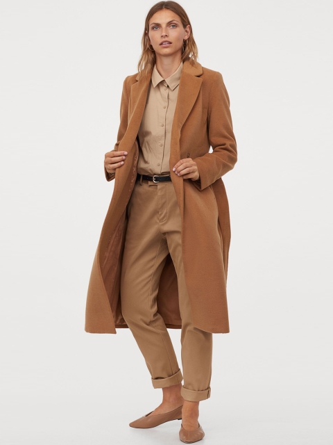 

H&M Women Camel Brown Tie-belt Coat