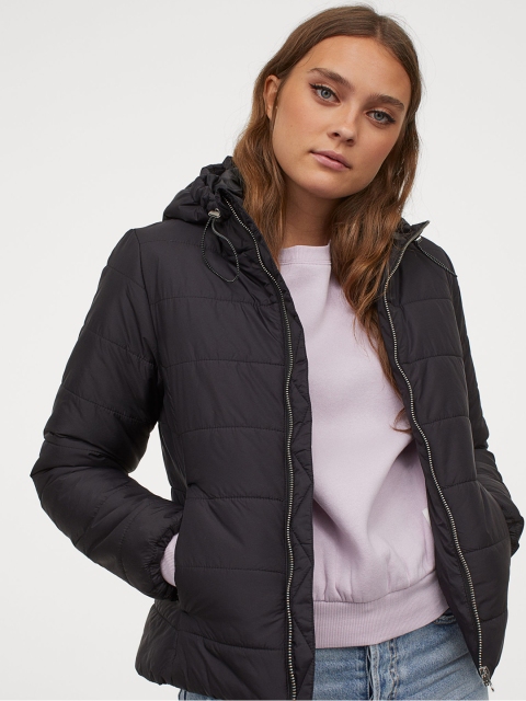 

H&M Women Black Hooded Puffer Jacket