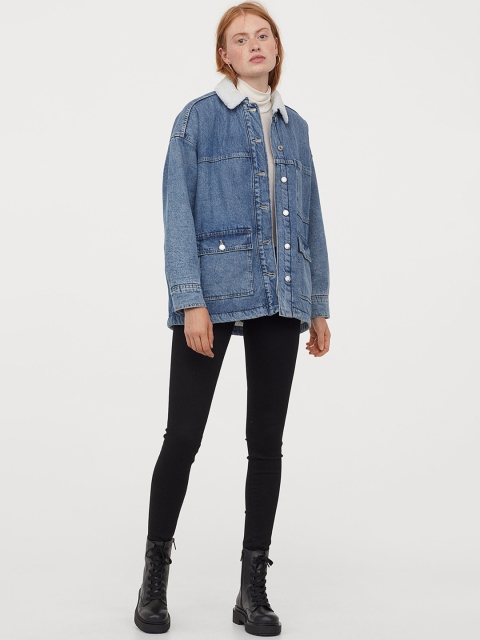 

H&M Women Blue Solid Lined Denim jacket