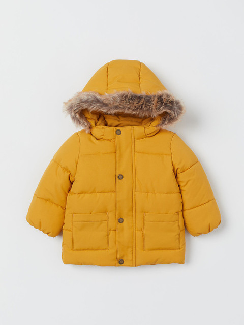

H&M Girls Yellow Solid Hooded Puffer Jacket