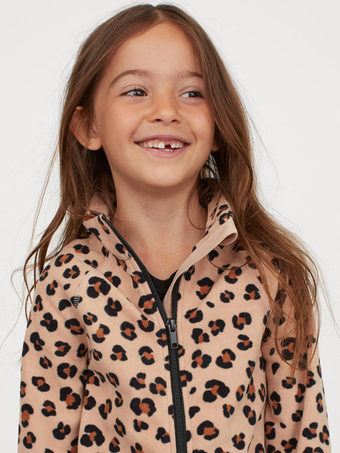

H&M Girls Beige Animal Printed Fleece Jacket