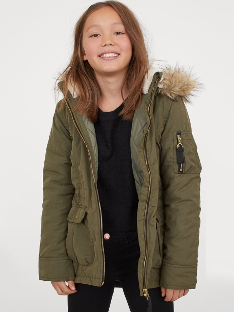 

H&M Girls Green Solid Padded Parka Jacket