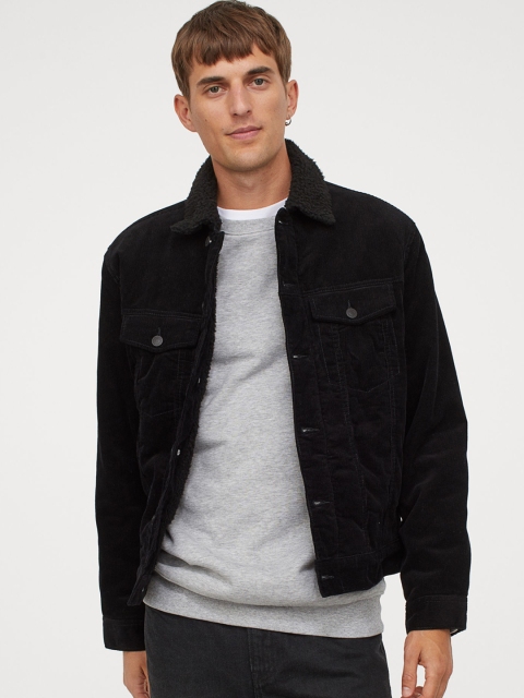 

H&M Men Black Solid Lined Corduroy Jacket