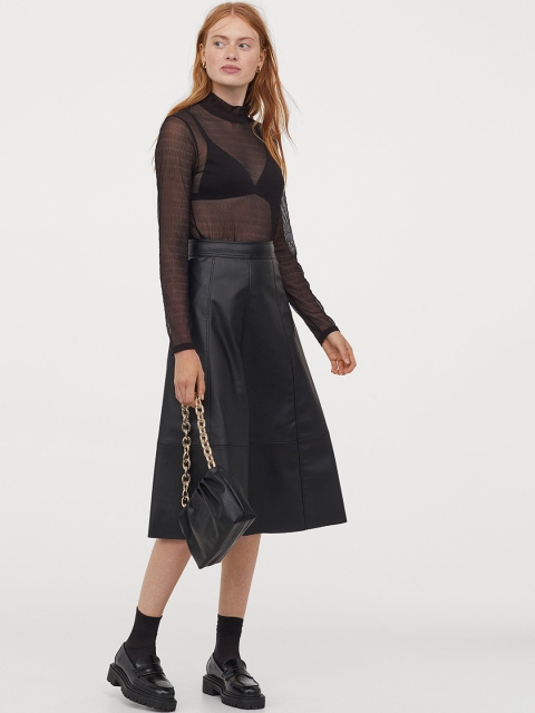 

H&M Women Black Ribbed Turtleneck Top