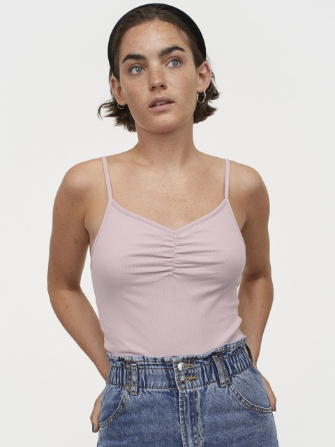 

H&M Women Pink Solid Ribbed Strappy Top