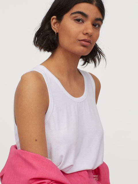 

H&M Women White Solid Ribbed Vest Top