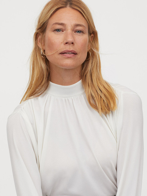 

H&M Women White Solid Stand-Up Collar Top