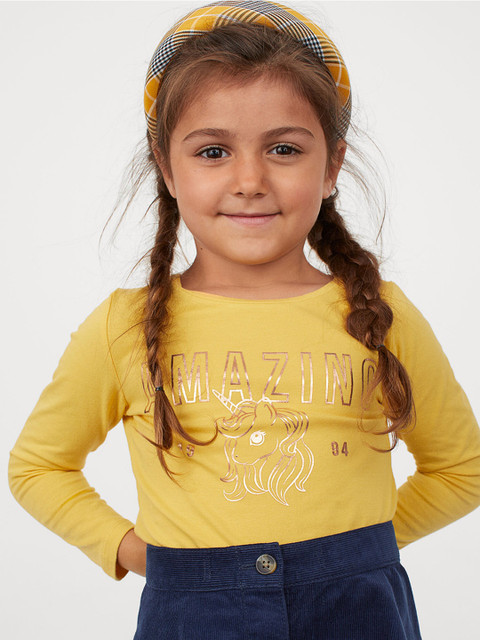 

H&M Girls Yellow & Gold Printed Cotton Top