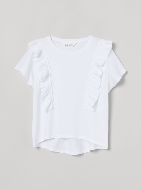 

H&M Girls White Flounce-Trimmed Jersey Top