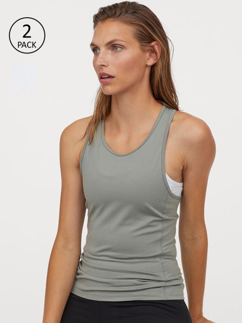 

H&M Women Green & White 2-Pack Sports Vest Tops