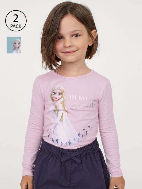 

H&M Girls 2-Pack Printed Jersey Tops, Pink