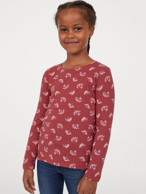 

H&M Girls Rust Red & White Floral Printed Cotton Top