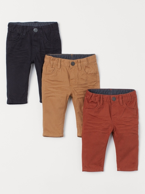 

H&M Kids Multicoloured 3-Pack Solid Twill Trousers, Orange