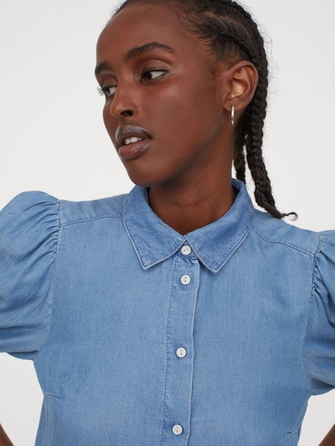 

H&M Women Solid Lyocell Denim Blouse, Blue