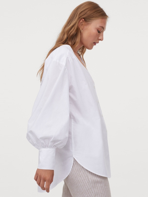 

H&M White Balloon-Sleeved Cotton Blouse