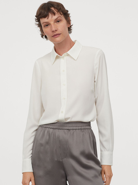 

H&M Women White Solid Fitted Blouse