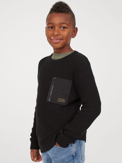 

H&M Boys Black Solid Pocket-Detail Jumper