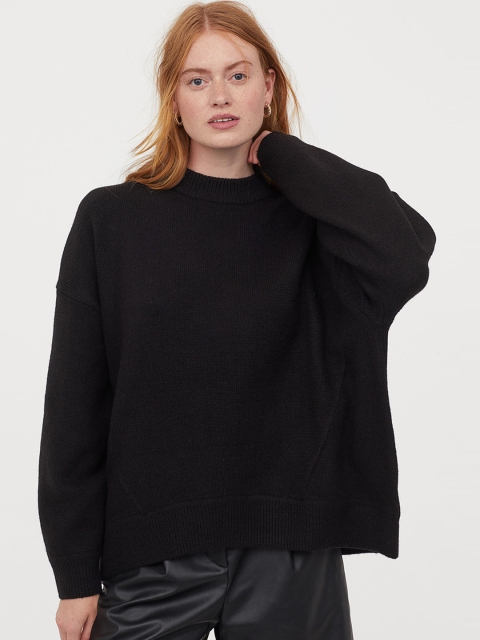 

H&M Women Black Solid Oversized Jumper