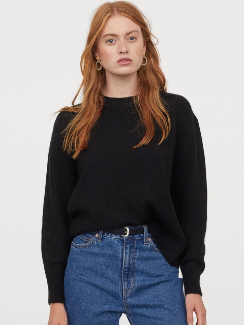 

H&M Women Black Solid Fine-Knit Jumper