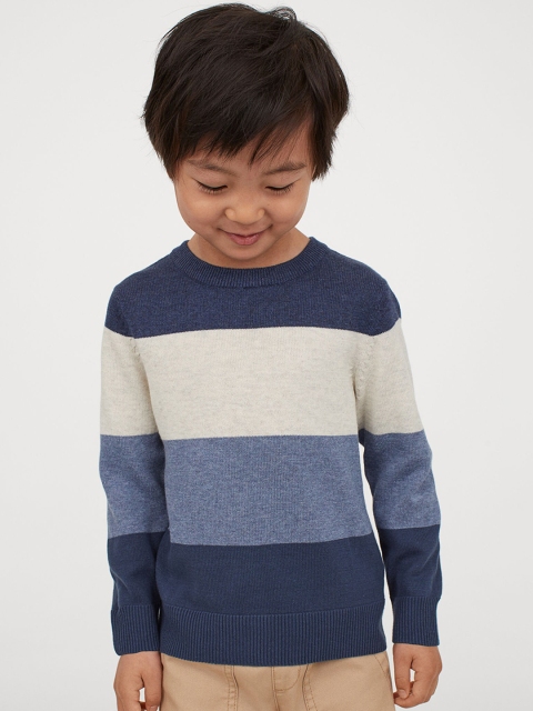 

H&M Boys Blue & Beige Striped Fine-Knit Jumper