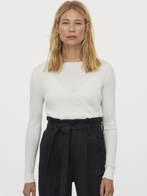 

H&M Women White Rib-Knit Jumper