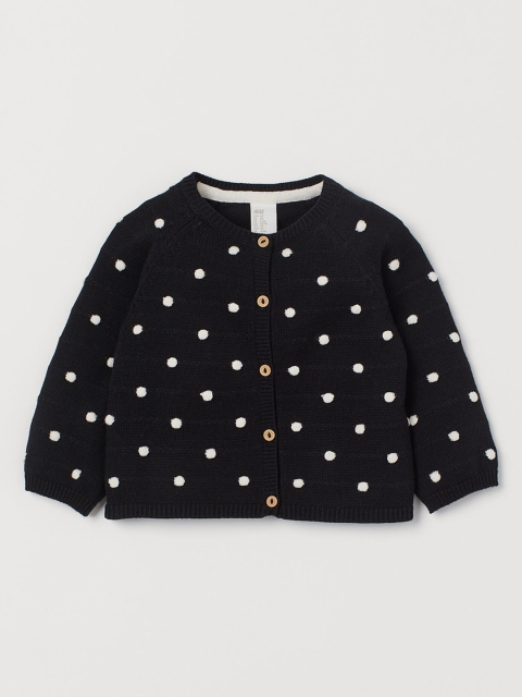 

H&M Girls Black & White Textured-knit Cardigan