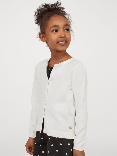 

H&M Girls White Fine-Knit Cotton Cardigan