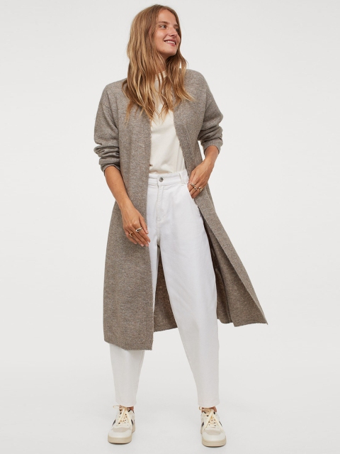 

H&M Women Grey Solid Knitted Front Open Sweater