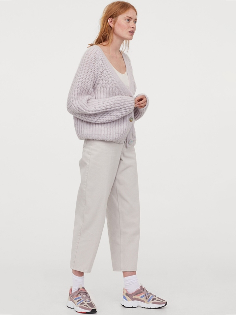 

H&M Women Grey Ribbed Wool Blend Cardigan