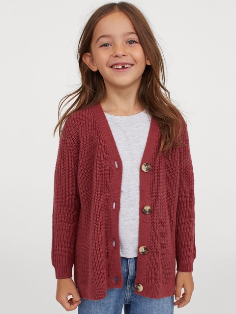 

H&M Girls Rust Red Cotton-blend Cardigan