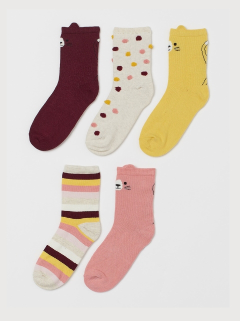 

H&M Girls Multicoloured Printed 5-Pack Socks, Multi