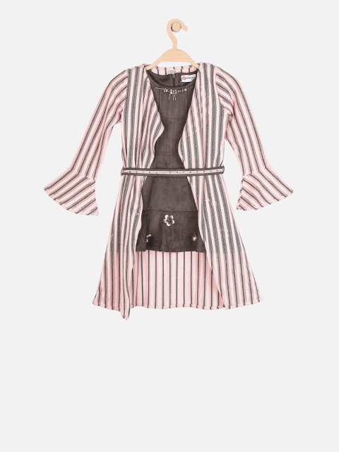 

Peppermint Girls Grey Self Design Layered A-Line Dress