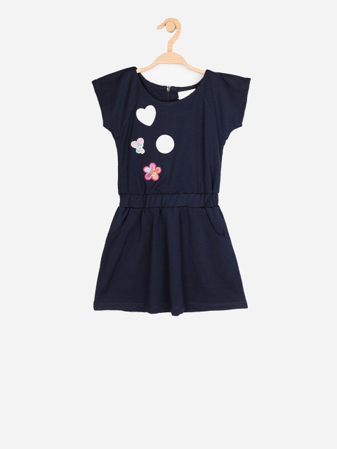

Peppermint Girls Navy Blue Solid Fit and Flare Dress