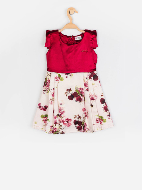 

Peppermint Girls Maroon & White Floral Printed Fit and Flare Dress